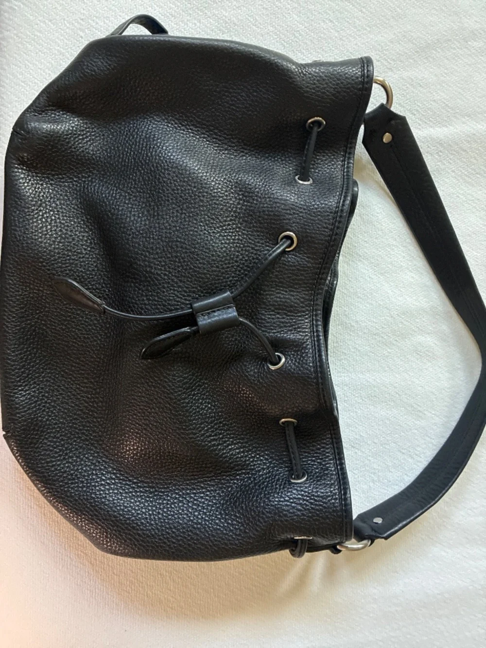 Authentic Cole Haan Black Pebbled Leather Drawstring Hobo Bag